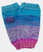 Soft Hand-Knit Blue/Pink/Purple Fingerless Mittens (Hydrangea) - M/L-2