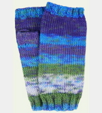 Soft Hand-Knit Blue/Green Fingerless Mittens (Sea) - S/M-2