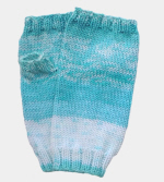 Soft Hand-Knit Blue/White Fingerless Mittens (Spring Water) - M/L-1