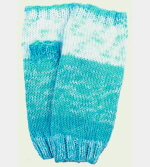 Soft Hand-Knit Blue/White Fingerless Mittens (Spring Water) - S/M-2