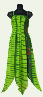 Green Stripes & Flowers Tie-Dye Fairy Sun Dress with Handkerchief Hem