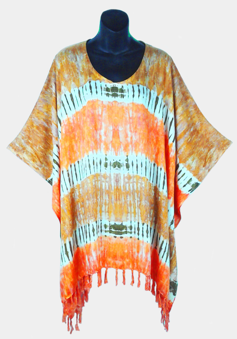 Mantra Striped Tie Dyed Poncho Top with Fringe