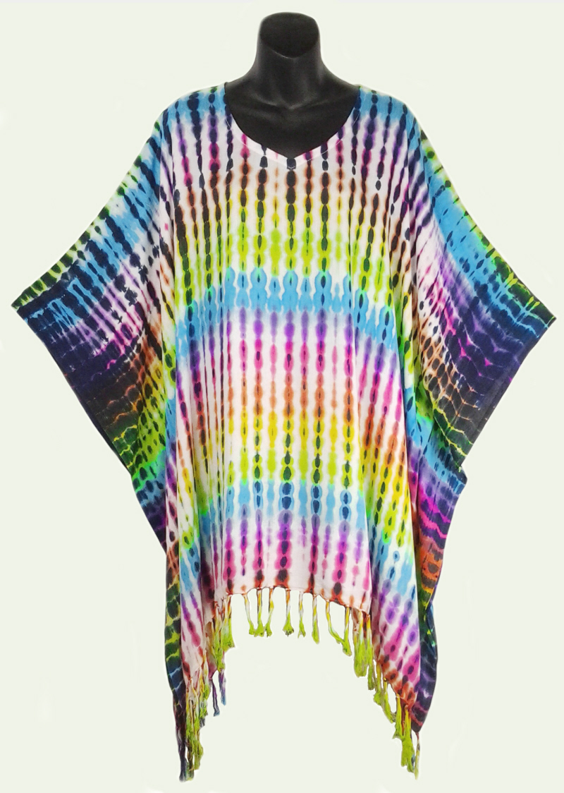 Mantra Striped Tie Dyed Poncho Top with Fringe