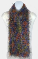 Cello Multi-Dark (Orange-Green-Purple) Hand-Knit Eyelash Scarf