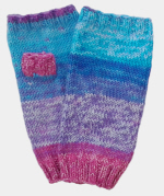 Soft Hand-Knit Blue/Pink/Purple Fingerless Mittens (Hydrangea) - M/L-2