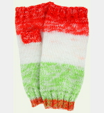 Soft Hand-Knit Green/White/Orange Fingerless Mittens (Orange Tree) - M/L
