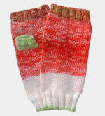 Soft Hand-Knit Green/White/Orange Fingerless Mittens (Orange Tree) - S/M