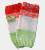 Soft Hand-Knit Green/White/Orange Fingerless Mittens (Orange Tree) - S/M