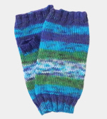 Soft Hand-Knit Blue/Green Fingerless Mittens (Sea) - M/L