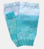 Soft Hand-Knit Blue/White Fingerless Mittens (Spring Water) - S/M