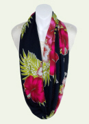 Floral Infinity Scarf - Fuchsia Flowers on Black