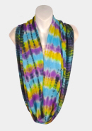 Tie-Dye Purple-Aqua-Yellow Stripes Infinity Scarf with Black Edges