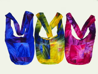 Blue-Purple, Blue-Yellow, Purple-Red Tie Dye Boho Bags with Shoulder Strap