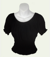 Black Short Sleeve Crinkle Peasant Blouse