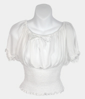 White Short Sleeve Crinkle Peasant Blouse