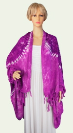 Tie-Dye Cuffed Shawl with Fringe - Purple Heart