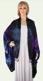 Cuffed Shawl with Fringe - Tie-Dye Star-Burst - Blue-Purple-Black