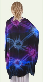 Cuffed Shawl with Fringe - Tie-Dye Star-Burst - Blue-Purple-Black