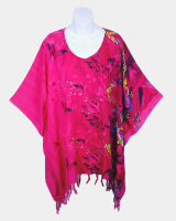 Aquarium Print Poncho Top with Fringe - Pink