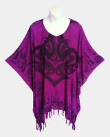 Celtic Print Poncho Top with Fringe - Purple Suns