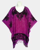 Celtic Print Poncho Top with Fringe - Purple Minimal Tribal