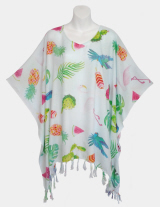 Summer Fun Print Poncho Top with Fringe - Rainbow