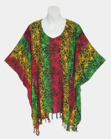 Rasta Print Poncho Top with Fringe - Dragonflies