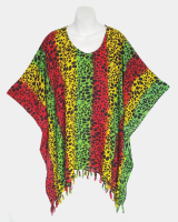 Rasta Print Poncho Top with Fringe - Leaves