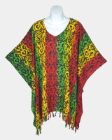 Rasta Print Poncho Top with Fringe - Mosaic