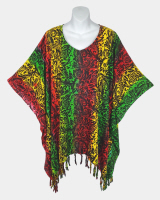 Rasta Print Poncho Top with Fringe - Paisley