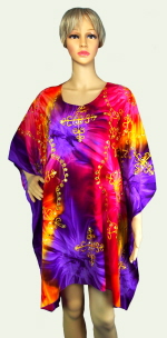 Embroidered Tie-Dye Poncho Top with Sequins - Red-Purple-Yellow