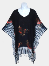 Cameo Tie-Dye Poncho Top with Fringe - Black