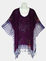 Cameo Tie-Dye Poncho Top with Fringe - Dark Purple