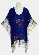 Cameo Tie-Dye Poncho Top with Fringe - Blue