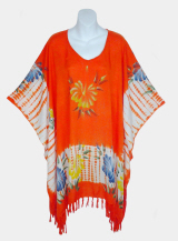 Cameo Tie-Dye Poncho Top with Fringe - Orange