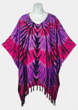 Radial Tie-Dye Poncho Top with Fringe - Pink-Purple