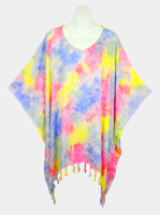 Splash Tie-Dye Poncho Top with Fringe - Pastel