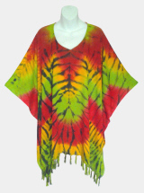 Radial Tie-Dye Poncho Top with Fringe - Rasta