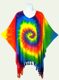 Tie-Dye Poncho Top with Fringe