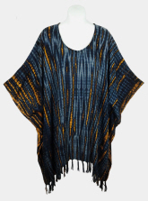 Streaky Tie-Dye Poncho Top with Fringe - Dark Blue