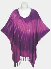 Big Spiral Tie-Dye Poncho Top with Fringe - Purple-Lavender