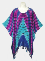 Karma Tie-Dye Poncho Top with Fringe - Turquoise-Purple-Blue