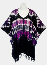 Tribal Tie-Dye Poncho Top with Fringe - Purple