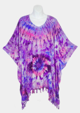 Funky Tie-Dye Poncho Top with Fringe - Purple