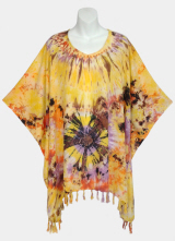 Funky Tie-Dye Poncho Top with Fringe - Yellow