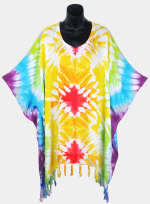 Zig-Zag Tie-Dye Poncho Top with Fringe - Rainbow